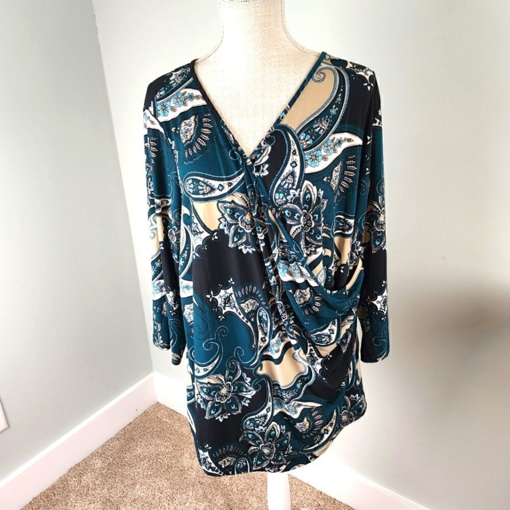 Avenue WOMEN'S TUNIC PLUS SIZE 18/20 FAUX WRAP V NECK PAISLEY